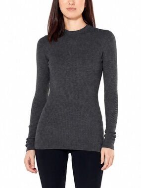 ICEBREAKER Valley Dark Grey 100% Wool Ribbed Knit Baselayer Slim Sweater, Size S